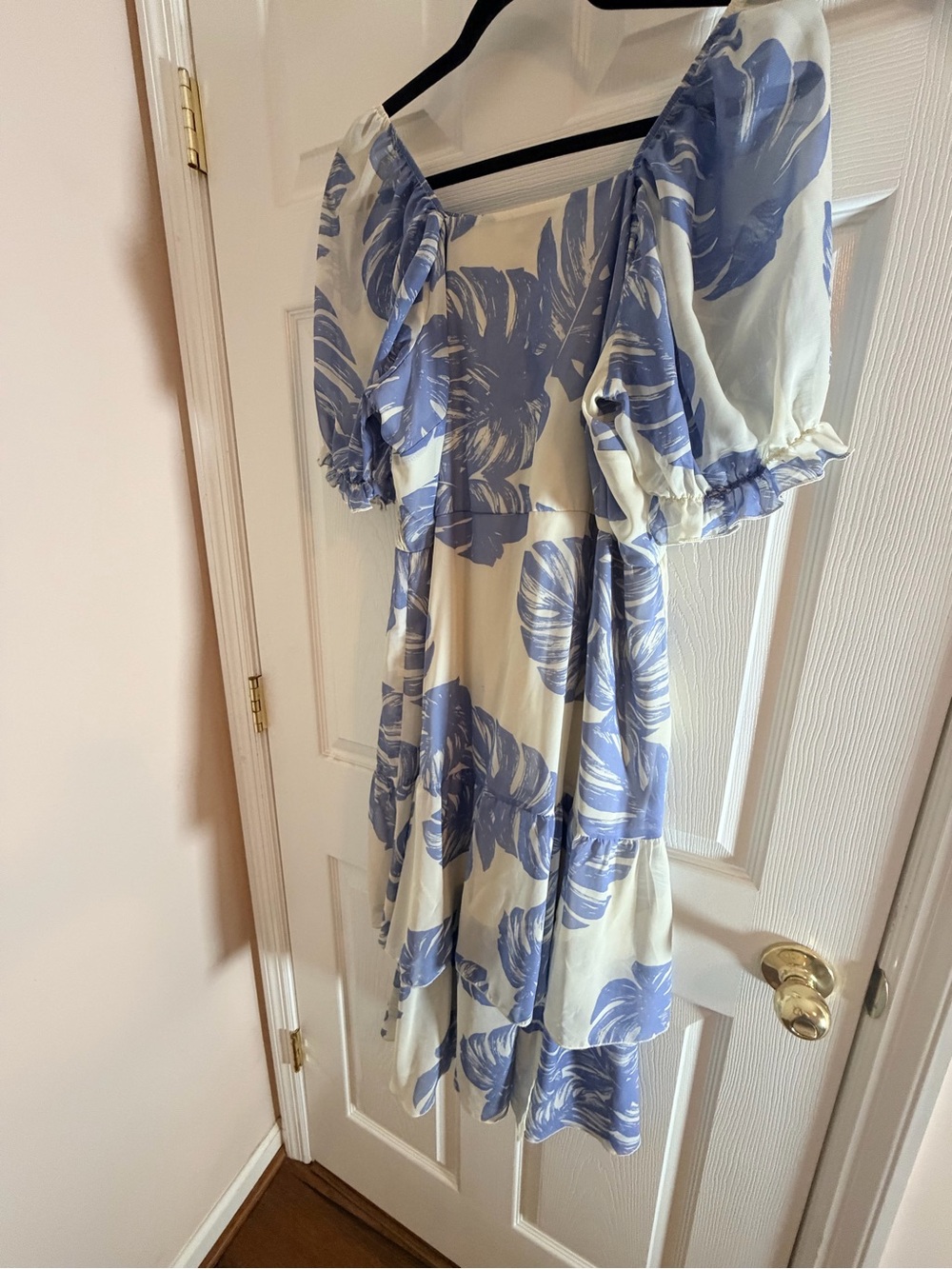 Blue Floral Puff-Sleeve Midi Dress - Women's